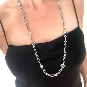 David Yurman Tahitian Black Pearl Sterling Silver and 18k Gold Chain Necklace